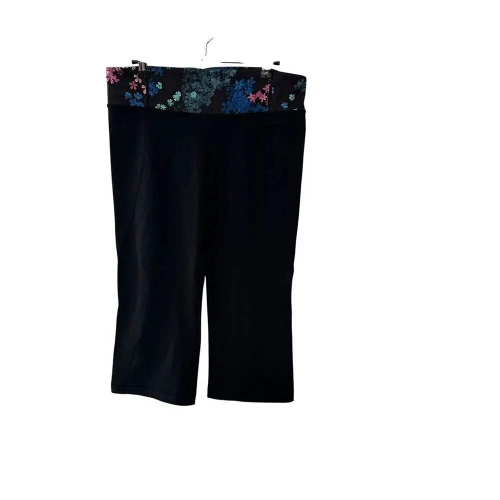LULULEMON Black Floral Print Gather and Grow Crop-Length Split Hem Leggings 10